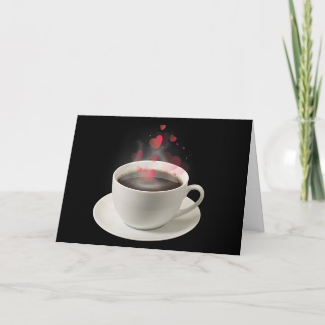Cartes Pour Fêtes Annuelles Café avec Coeurs de Saint Valentin (Devant)