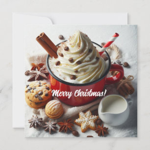 Cartes Pour Fêtes Annuelles Café chaud à la crème fouettée d'hiver dans une ta