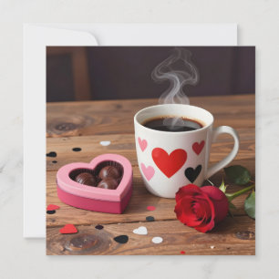 Cartes Pour Fêtes Annuelles Café, Chocolats, Rose Rouge pour la Saint-Valentin