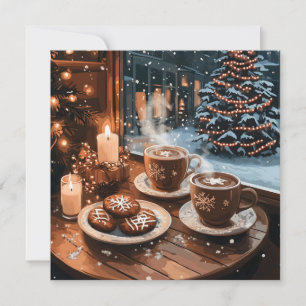 Cartes Pour Fêtes Annuelles Café d'hiver cosy avec chocolat chaud et cookies