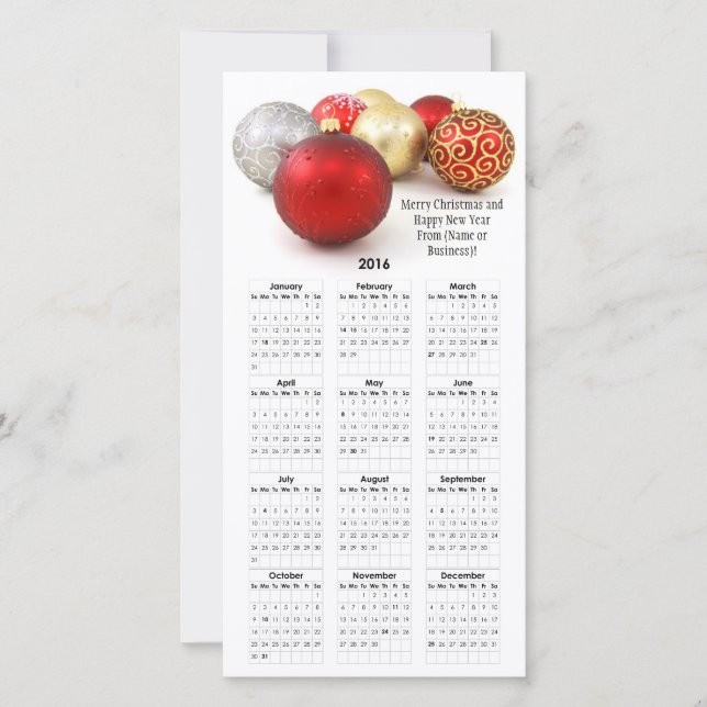 Cartes Pour Fêtes Annuelles Calendrier 2016 Rouge Noël Imprimé Entreprise (Devant)