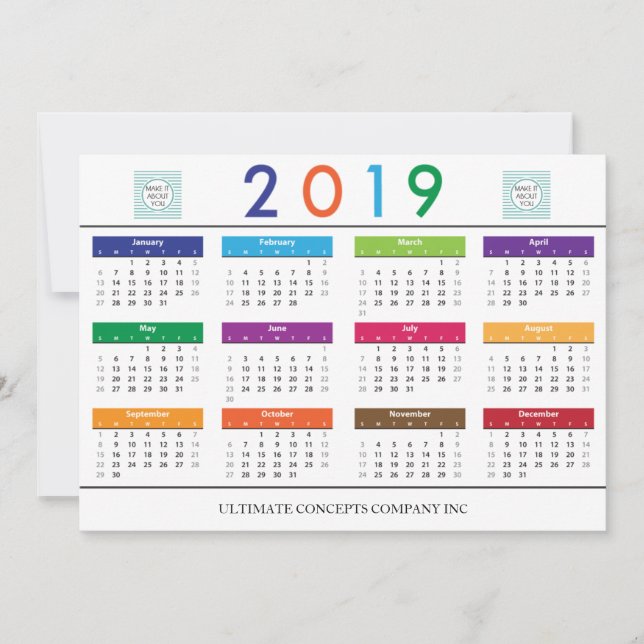 Cartes Pour Fêtes Annuelles Calendrier 2019 Entreprise Logo et nom (Devant)