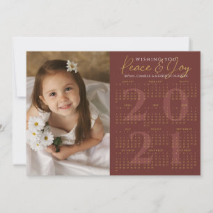 Cartes Pour Fêtes Annuelles Calendrier 2021 PAIX minimum JOIE Photo Red Gold