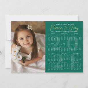 Cartes Pour Fêtes Annuelles Calendrier 2021 PAIX minimum JOIE photo vert