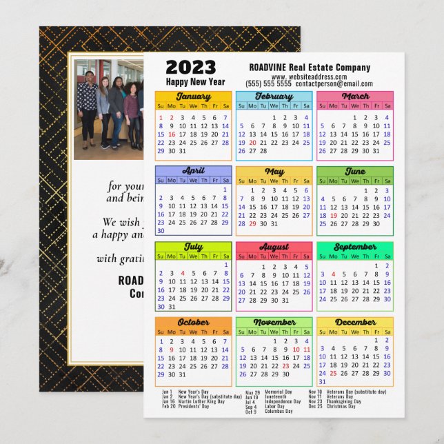 Cartes Pour Fêtes Annuelles Calendrier 2023 Script moderne Simple Photo Busine (Devant / Derrière)