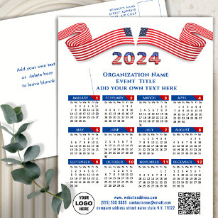 Cartes Pour Fêtes Annuelles Calendrier 2024 Business Logo US Patriotic Blue Re