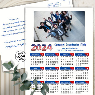 Cartes Pour Fêtes Annuelles Calendrier 2024 Business Logo US Patriotic Blue Re