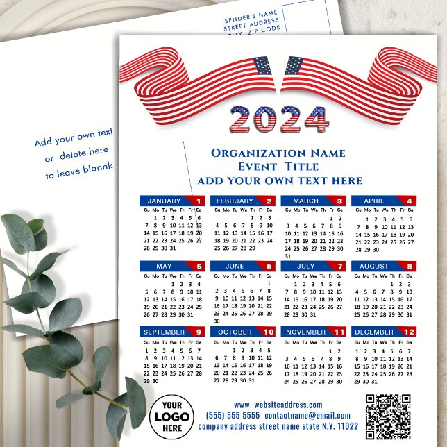 Cartes Pour Fêtes Annuelles Calendrier 2024 Business Logo US Patriotic Blue Re (Créateur téléchargé)