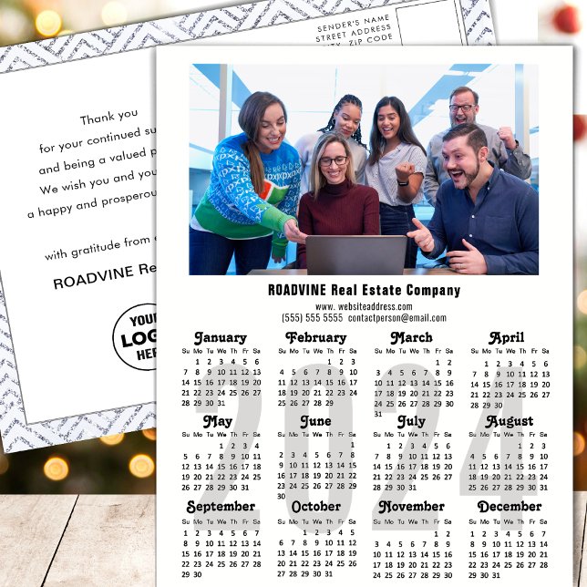 Cartes Pour Fêtes Annuelles Calendrier 2024 moderne photo d'entreprise minimal (Créateur téléchargé)
