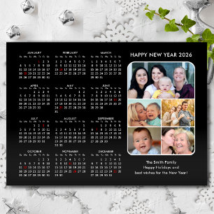Cartes Pour Fêtes Annuelles Calendrier 2025 Famille Photo Noir moderne minimal