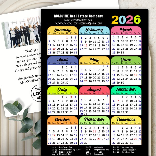 Cartes Pour Fêtes Annuelles Calendrier 2025 Logo d'entreprise Moderne Noir Col (Créateur téléchargé)