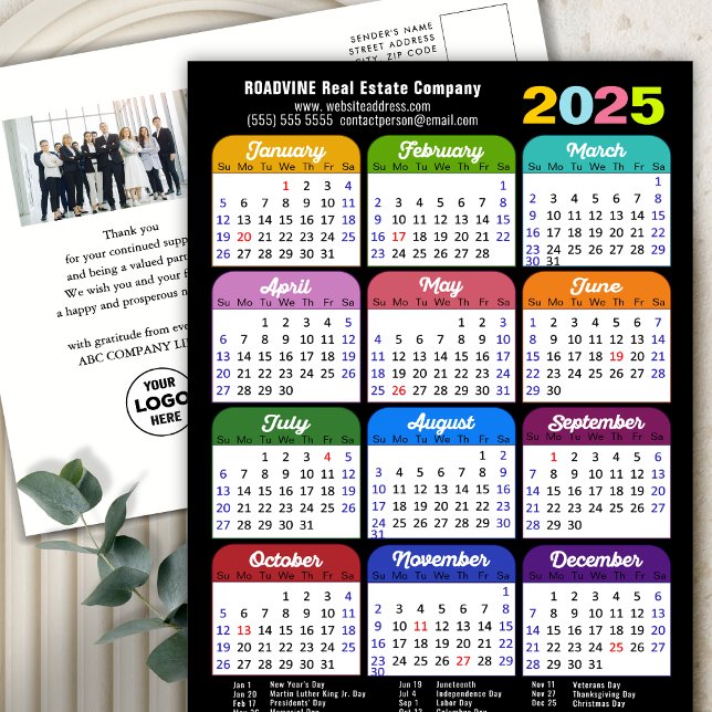 Cartes Pour Fêtes Annuelles Calendrier 2025 moderne Logo photo d'entreprise Co (Créateur téléchargé)