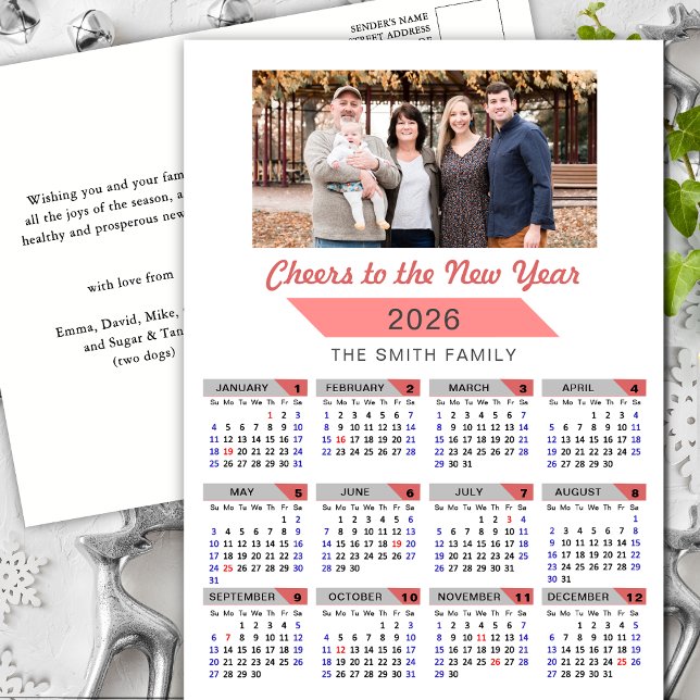 Cartes Pour Fêtes Annuelles Calendrier 2025 Moderne Pink Famille photo minimal (Créateur téléchargé)