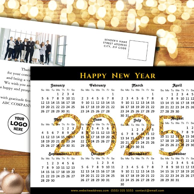 Cartes Pour Fêtes Annuelles Calendrier 2025 Photo d'entreprise Black Gold Part (Créateur téléchargé)