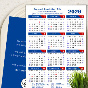 Cartes Pour Fêtes Annuelles Calendrier 2026 Business Logo Blue Red Minimalist
