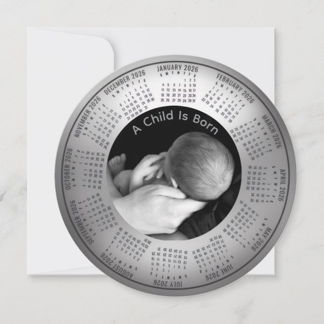 Cartes Pour Fêtes Annuelles Calendrier 2026 Célébrant la naissance d'un enfant (Devant)