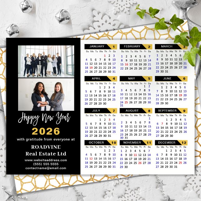Cartes Pour Fêtes Annuelles Calendrier 2026 moderne Entreprise 2 Photo Black G (Créateur téléchargé)