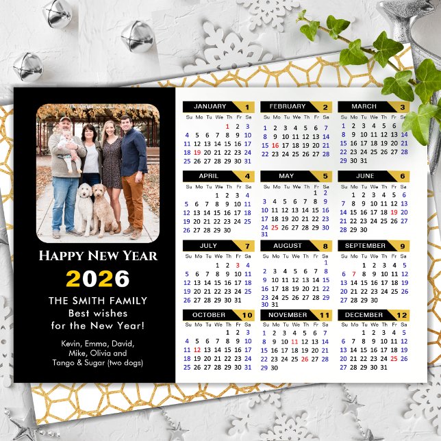 Cartes Pour Fêtes Annuelles Calendrier 2026 moderne Photo Black Gold Minimalis (Créateur téléchargé)