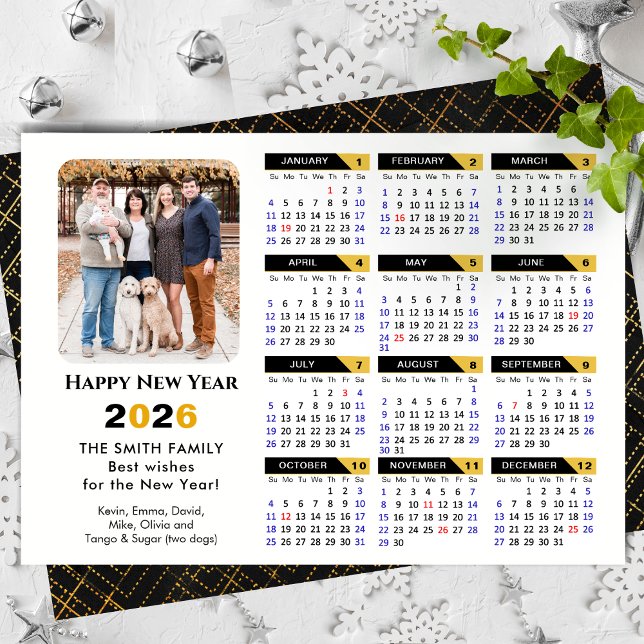 Cartes Pour Fêtes Annuelles Calendrier 2026 moderne Photo Black Gold Minimalis (Créateur téléchargé)