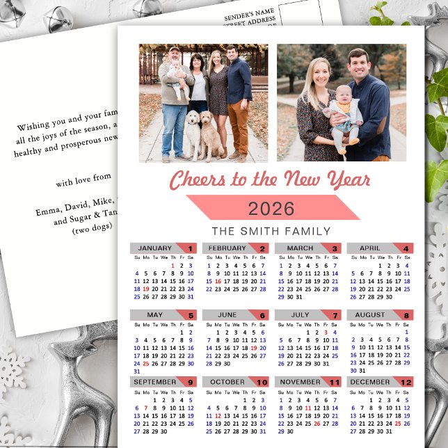 Cartes Pour Fêtes Annuelles Calendrier 2026 Moderne Rose Photo de Famille Mini (Créateur téléchargé)
