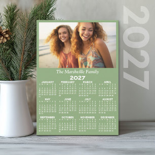 Cartes Pour Fêtes Annuelles Calendrier 2027 avec photo vue annuelle - Vert Sau