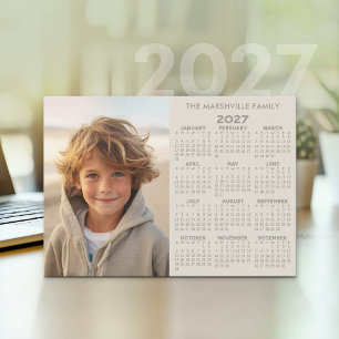 Cartes Pour Fêtes Annuelles Calendrier 2027 - Vue annuelle moderne avec photo