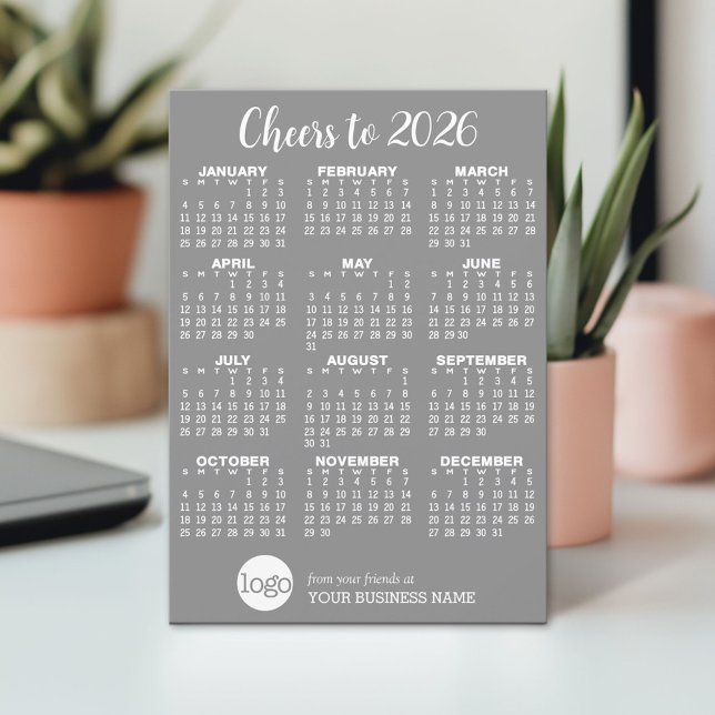 Cartes Pour Fêtes Annuelles Calendrier avec nom d'entreprise, logo - Gray Snow (2026 Calendar on a Holiday Card)