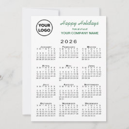Cartes Pour Fêtes Annuelles Calendrier Business Logo 2026 Vert Blanc En vichy