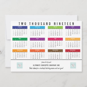 Cartes Pour Fêtes Annuelles Calendrier d'affaires 2019 Merci au dos
