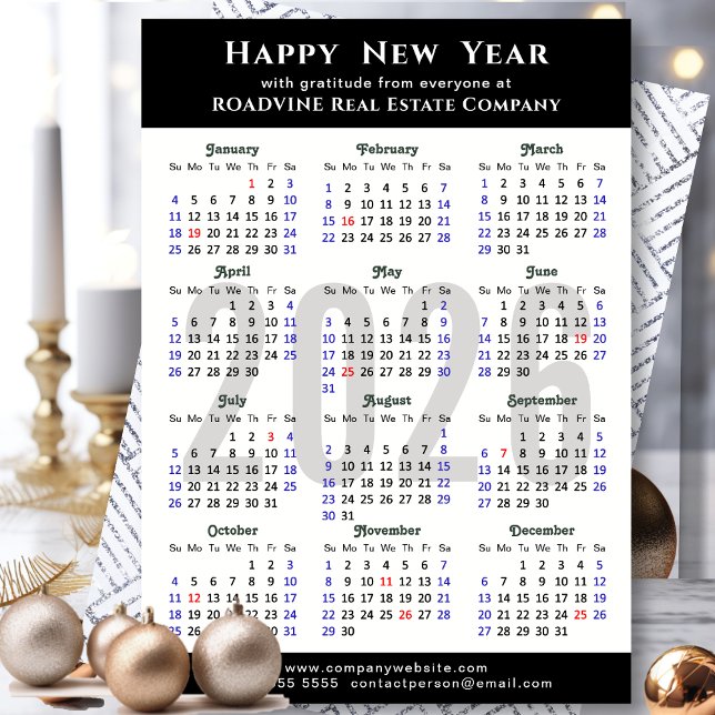 Cartes Pour Fêtes Annuelles Calendrier d'affaires 2026 Noir moderne minimalist (Créateur téléchargé)