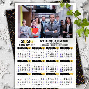 Cartes Pour Fêtes Annuelles Calendrier Entreprise Moderne 2026 Photo Noir Or 