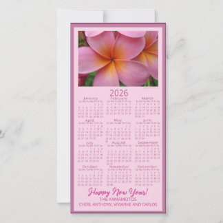 Cartes Pour Fêtes Annuelles Calendrier Fleur de Plumeria Rose Bonne Année 2026