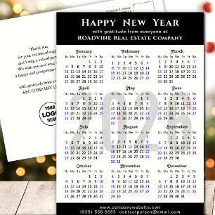 Cartes Pour Fêtes Annuelles Calendrier minimaliste 2025 Moderne Black Corporat