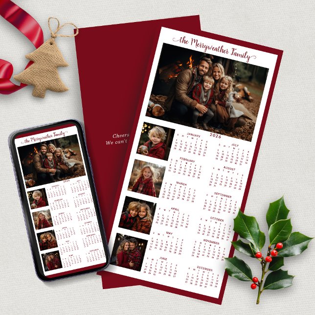 Cartes Pour Fêtes Annuelles Calendrier photo de vacances moderne simple rouge  (2026 Red Simple Modern Holiday Photo Calendar with Instant Download)
