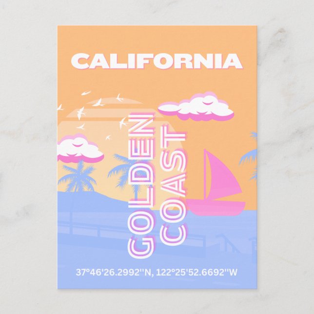 Cartes Pour Fêtes Annuelles Californie, Plage, Art du voyage (Devant)