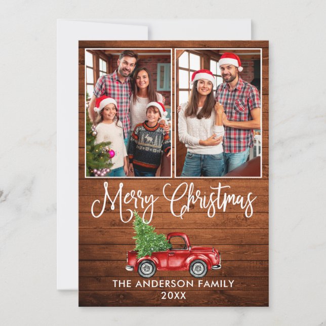 Cartes Pour Fêtes Annuelles Calliage amusant Noël Bois Rouge Camion 2 Photo (Devant)