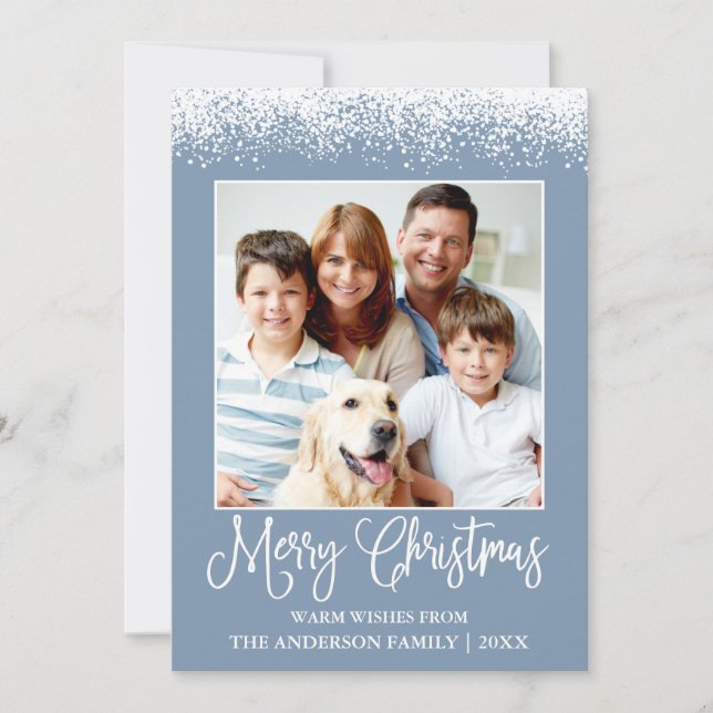 Cartes Pour Fêtes Annuelles Calliage amusant Noël Neige hachée Photo Bleu (Devant)