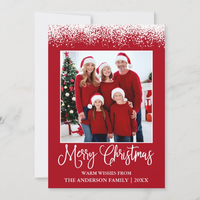 Cartes Pour Fêtes Annuelles Calliage amusant Noël Neige hachée Photo Rouge (Devant)