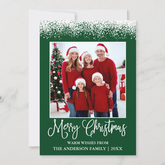 Cartes Pour Fêtes Annuelles Calliage amusant Noël Neige hachée Photo verte (Devant)