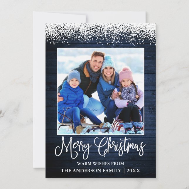 Cartes Pour Fêtes Annuelles Calliage amusant Noël Neige Tachée Bleu Bois (Devant)