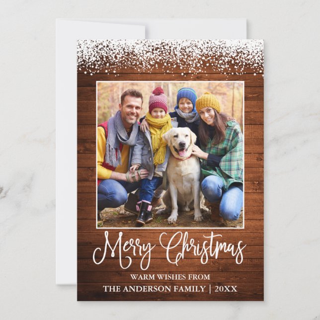 Cartes Pour Fêtes Annuelles Calliage amusant Noël Neige Tachée Photo Bois (Devant)