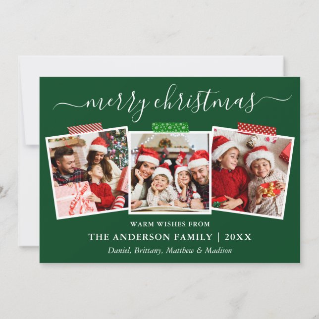 Cartes Pour Fêtes Annuelles Calliage Noël 3 Photo Craft Bande verte (Devant)