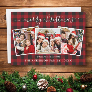 Cartes Pour Fêtes Annuelles Calligraphie 3 Photo Noël Red Buffalo Plaid