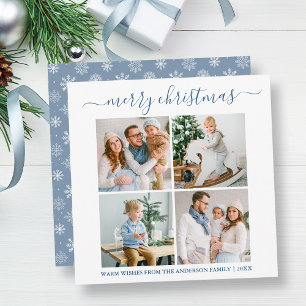 Cartes Pour Fêtes Annuelles Calligraphie 4 Photo Flakes Dusty Blue Carré