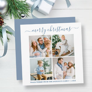 Cartes Pour Fêtes Annuelles Calligraphie 4 Photo Noël Dusty Carré bleu