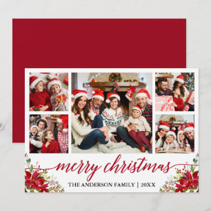 Cartes Pour Fêtes Annuelles Calligraphie 5 Photo Famille Noël Poinsettia