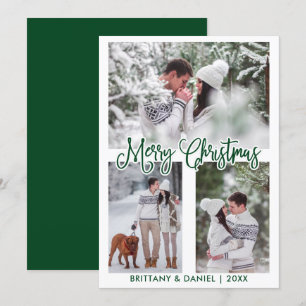 Cartes Pour Fêtes Annuelles Calligraphie amusante 3 Photo Couple de Noël Vert