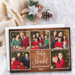 Cartes Pour Fêtes Annuelles Calligraphie amusante 5 Photo Wood Feliz Navidad