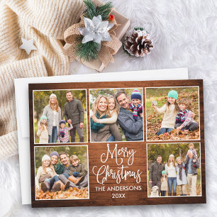 Cartes Pour Fêtes Annuelles Calligraphie amusante Bois rustique 5 Photo Noël