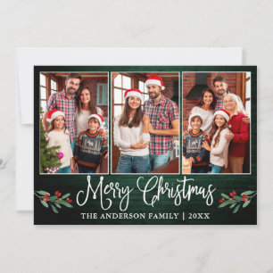 Cartes Pour Fêtes Annuelles Calligraphie amusante Noël Holly Green Wood Photo